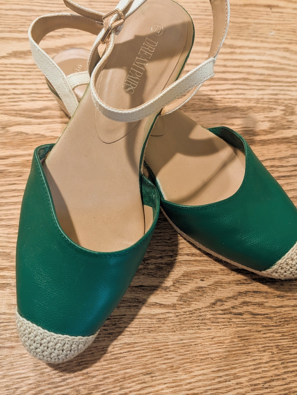 Custom Color Green Low Heel Espadrilles, Jute Accents, Women's Size 10